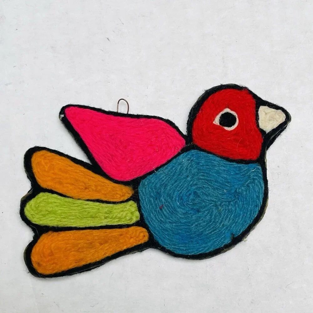 Vintage Handmade Yarn‎ Birds Owl Colorful Christmas Tree Ornament